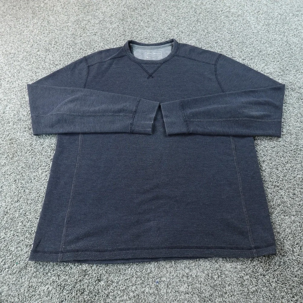 Eddie Bauer Sweater Mens L Blue Waffle Knit Thermal Crewneck Sweater Outdoor Top - Picture 2 of 9